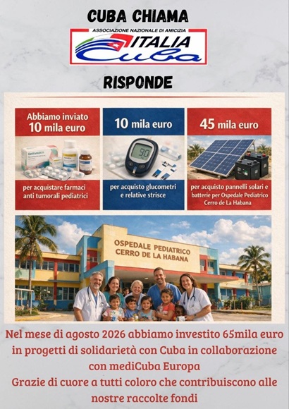 Italia dona 65,000 euros para paliar crisis de salud y energía en Cuba