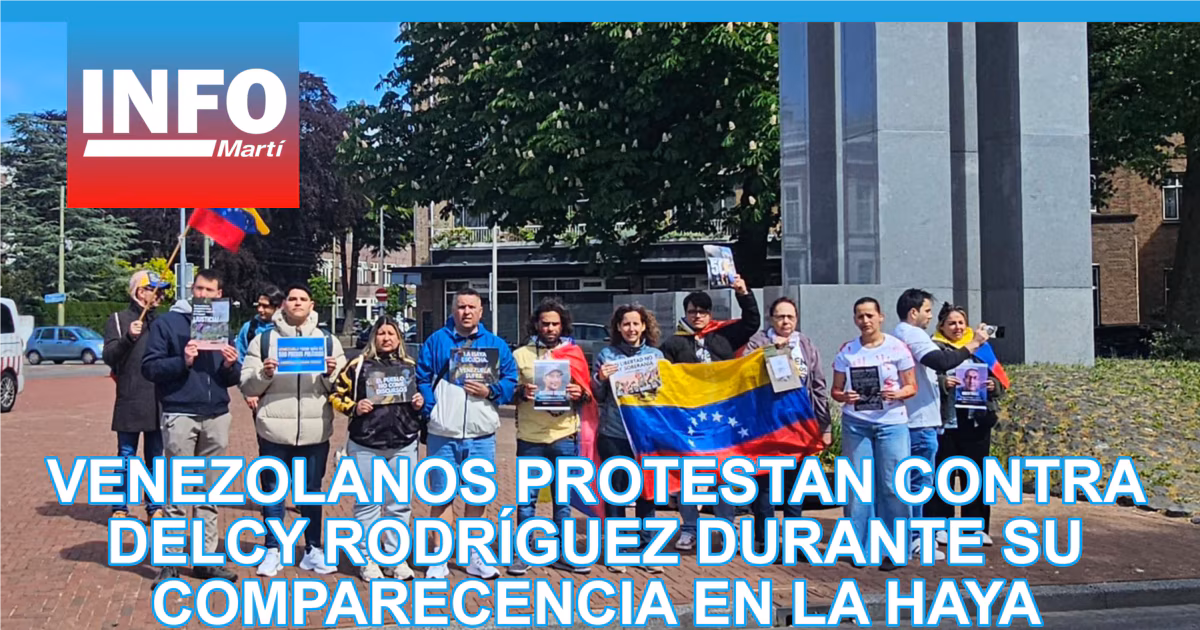 Migrantes venezolanos protestan en La Haya mientras Delcy Rodríguez defiende al régimen ante la CIJ